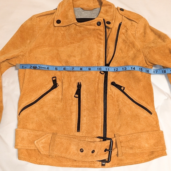 Bagatelle Women's Leather Suede Belted Biker Moto Jacket Size Small, Yellow Gold - Picture 5 of 9